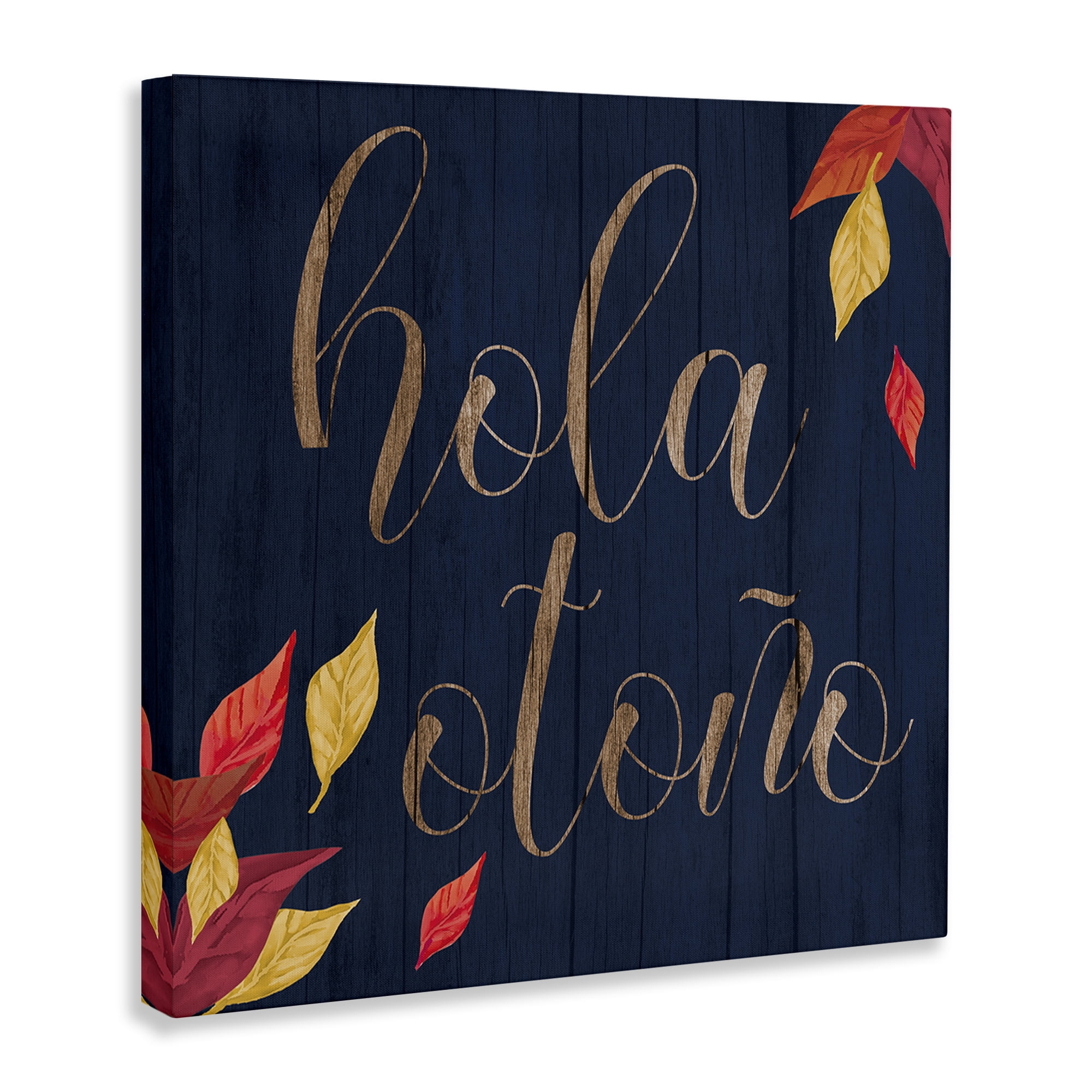 Stupell Industries Hola Otoño con Hojas Holiday Painting Wrapped Canvas Art Print Wall Art, 30 x 30