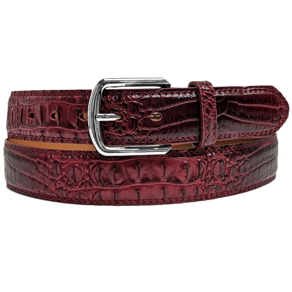 Men Dark Red Faux Crocodile Alligator Skin Leather Belt