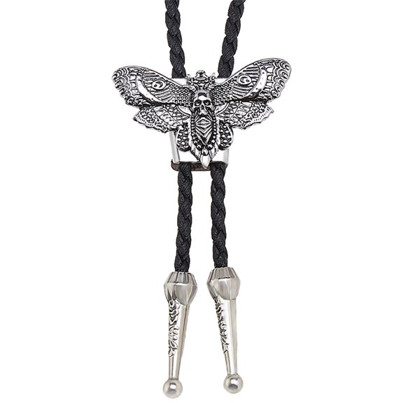 Alloy Moth Skull Black PU Leather Cord Bolo Tie Lariat Necklaces for Women Men Antique Silver 34.65 inch(88cm)