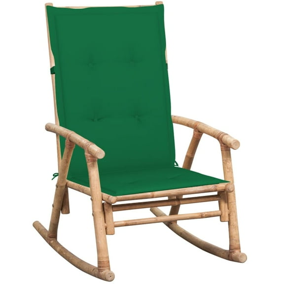vidaXL Adult Bamboo and Polyester Outdoor Patio Waterproof Rocking Chair with Cushion and Extra Cushion, Brown