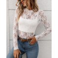 thumbnail image 2 of SWSMCLT Women's Casual Shirt Mesh T Shirt Chic See Through Tee Cool Crew Neck Fall Crochet Pull On Light Date White X-Large, 2 of 5