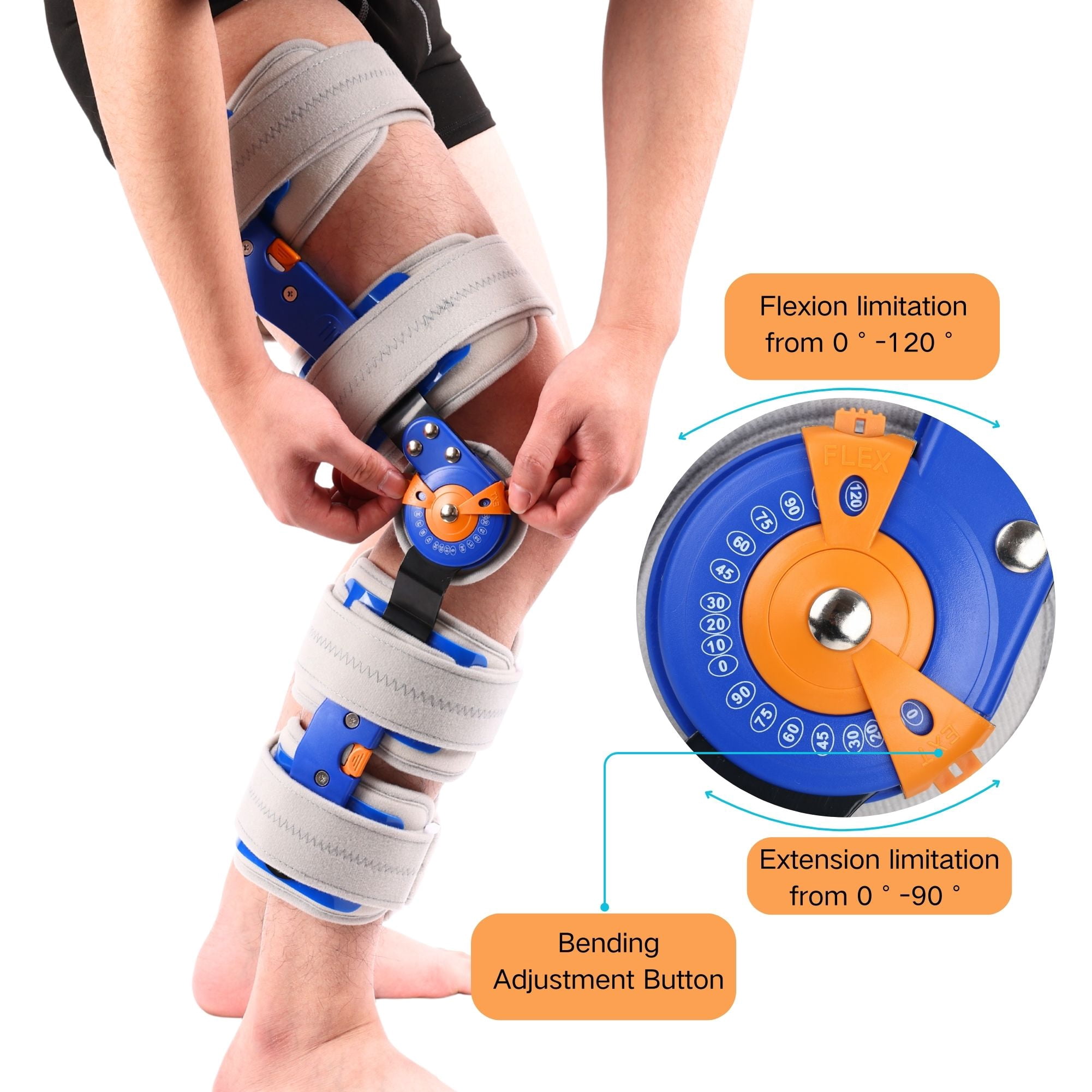 Hinged ROM Knee Brace for Recovery Stabilization, ACL, MCL and PCL Injury, Adjustable Medical Orthopedic Support Stabilizer After Surgery