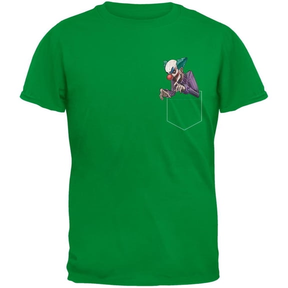 Pocket Halloween Horror Scary Clown Irish Green Adult T-Shirt - Large