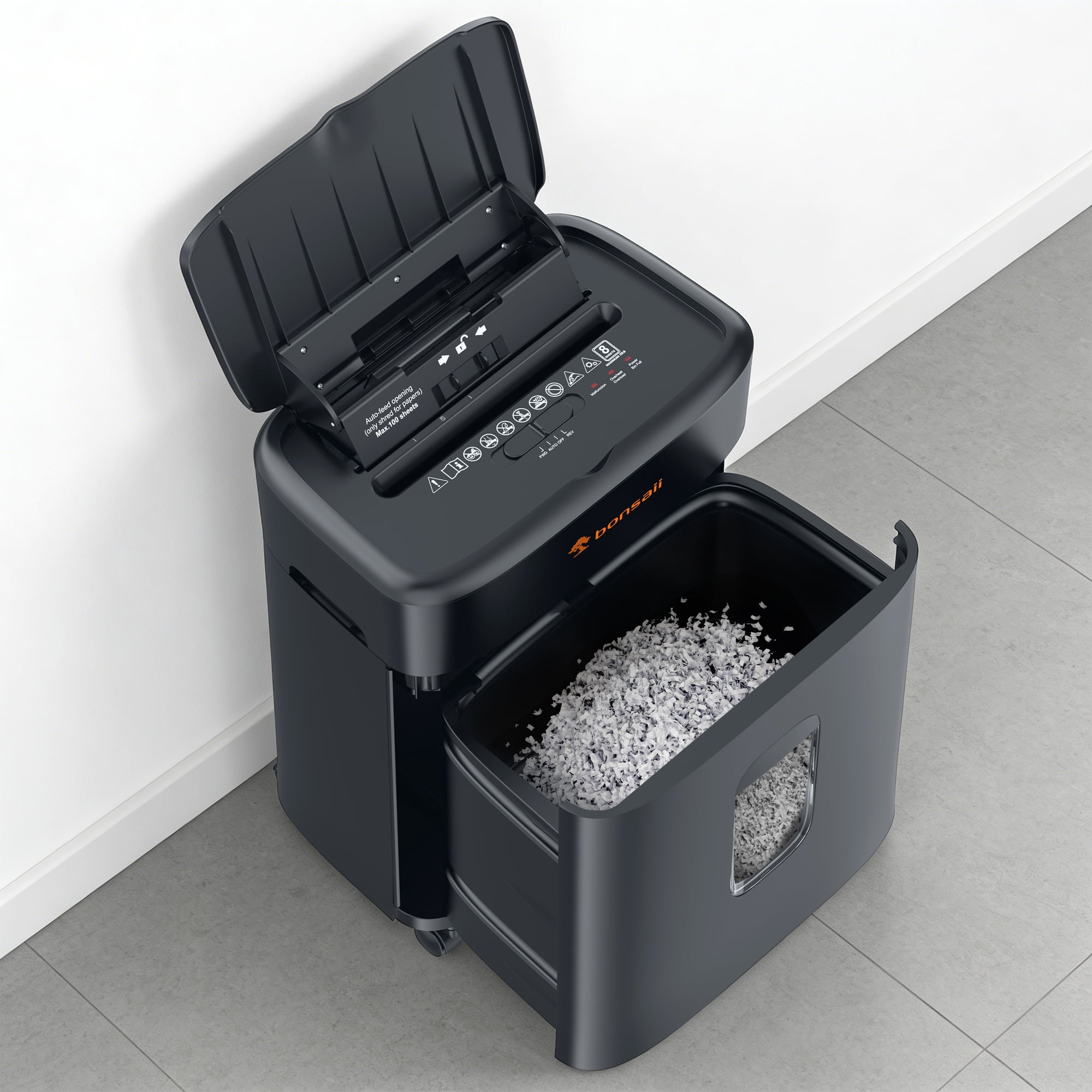 Bonsaii 100-Sheet Auto Feed Micro-Cut Paper Shredder, P-4 High Security Heavy Duty Shredder with 4.2-Gallon Pull-Out Bin,Black