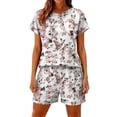 thumbnail image 3 of Outfits Women's Summer Two Piece Shorts Set Leopard Print Round Neck Short Sleeve Tops and Pocket Shorts Set Home Leisure, 3 of 5