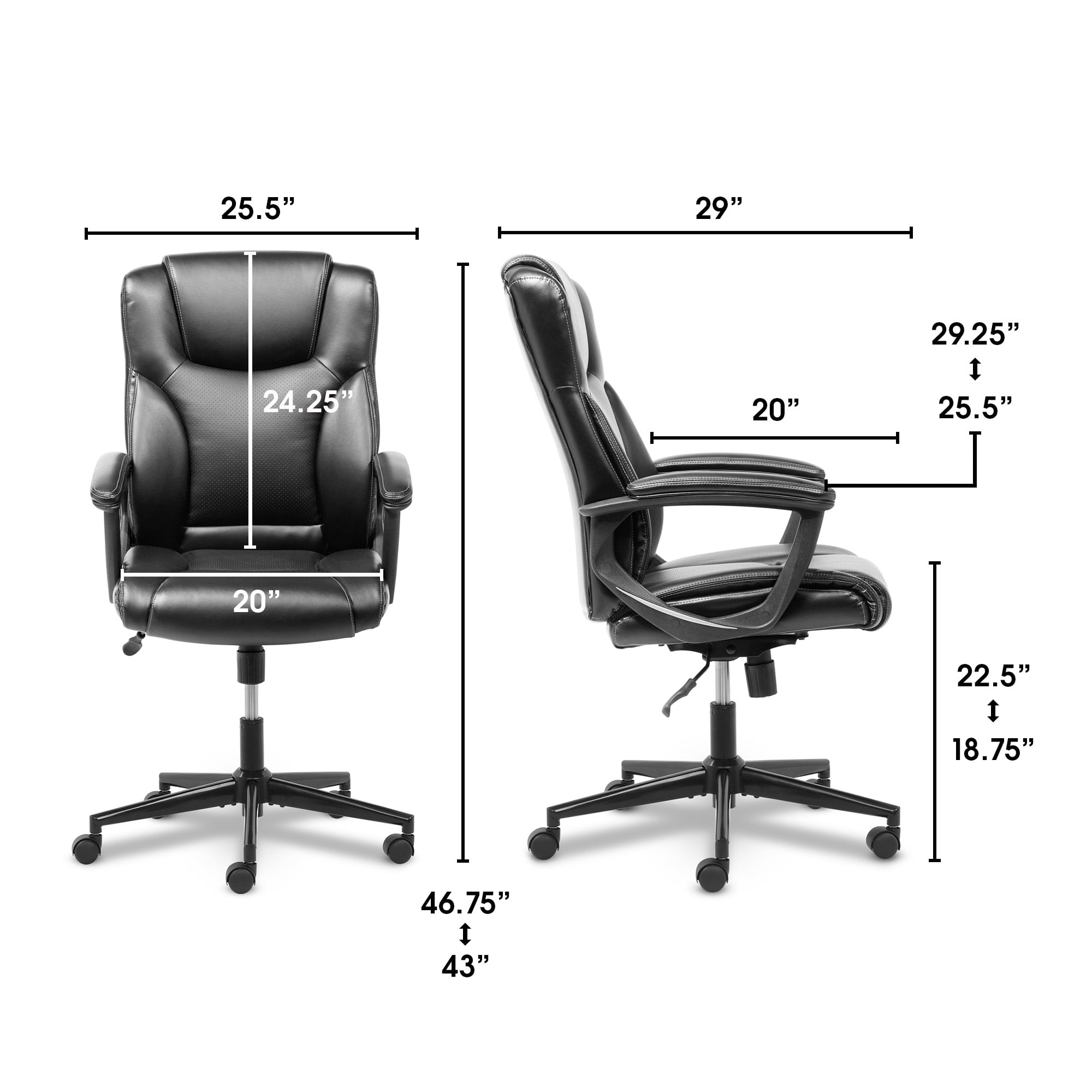 Serta Connor Executive Office Chair, Ergonomic Computer Chair with Layered Body Pillows, Contoured Lumbar, Adjustable Seat Height, Bonded Leather, Black