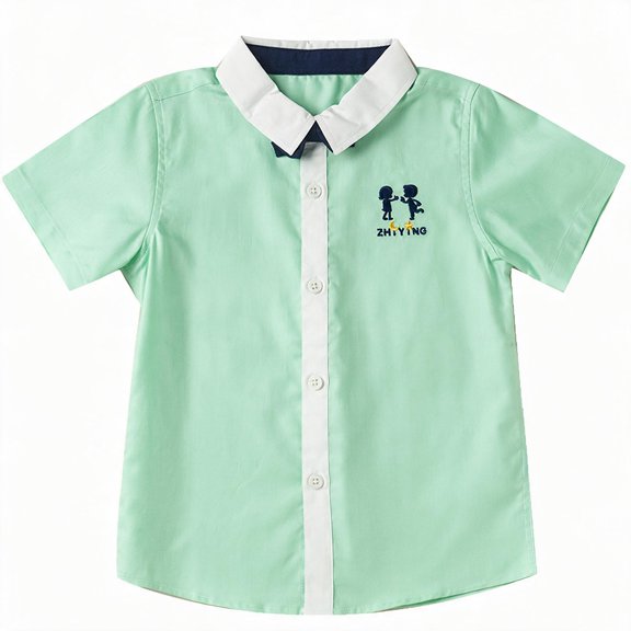 YUBIKWETE Toddler Boys Short Sleeve Button Down Shirt Cotton Collared Summer Dress Shirt