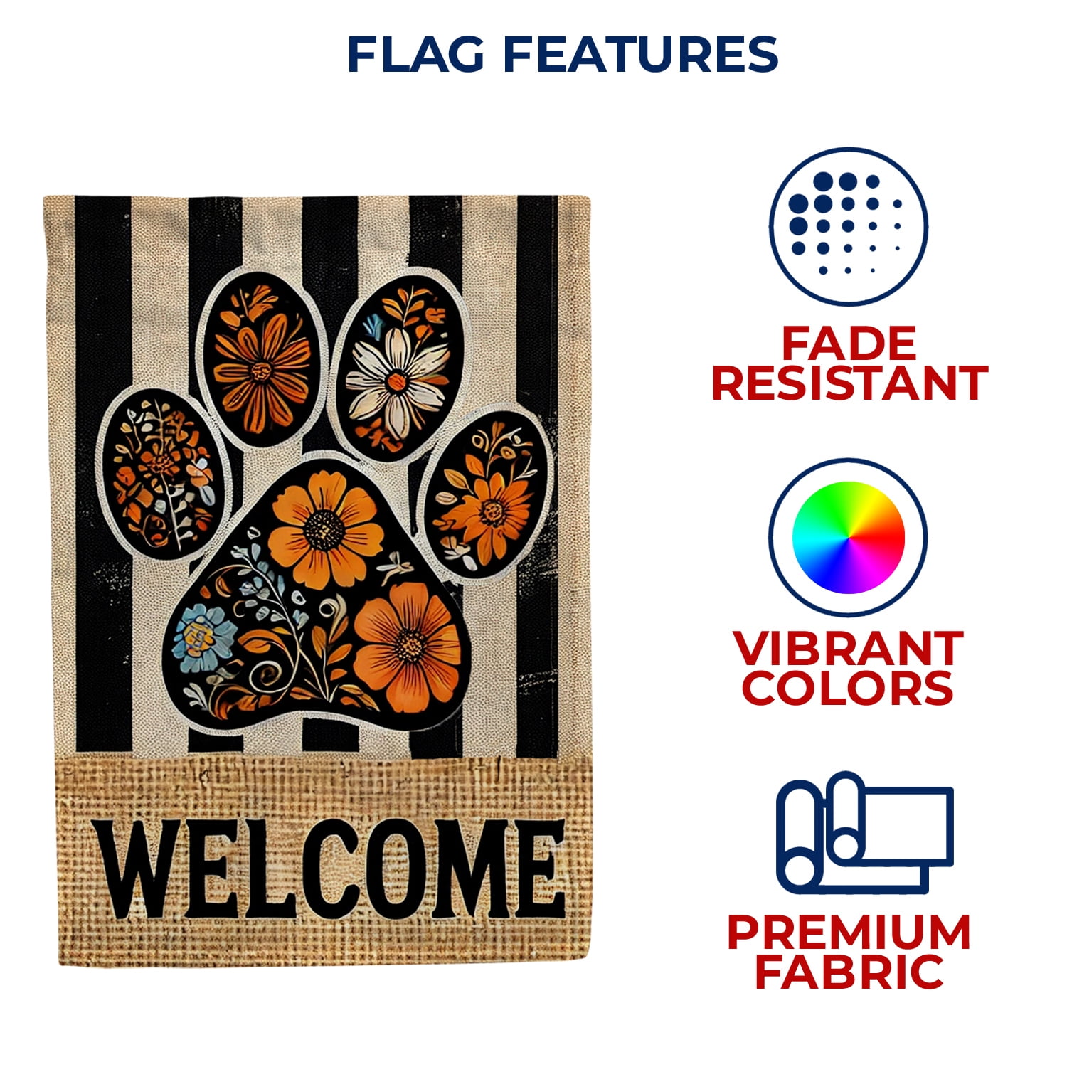 America Forever Floral Paw Print Welcome House Flag, 28 x 40 inch Double Sided, Paws Yard Decor, Animal Lovers Gift Ideas, Purr Pets Outdoor Decorative for Lawn and House DÃ©cor