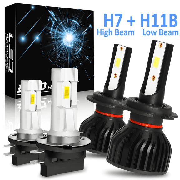 For 2009-2016 Hyundai Santa Fe 2010 2011 2012 2013 2014 2015 LED Headlight Bulbs H7 H11B High Low Beam Set 4pcs