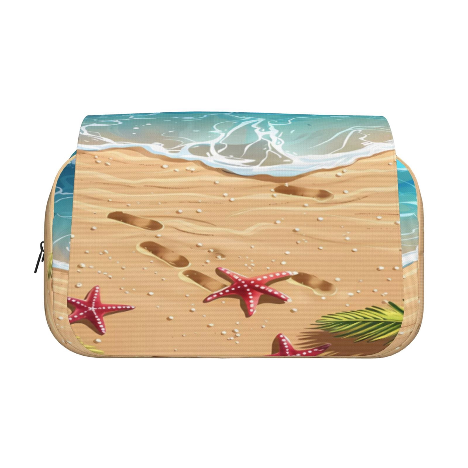 Rateoe Tropical Beach With Starfish Pattern Double Clamshell Pen Case, Storage Organizer with Two Zipper Compartments– Holds Up to 50 Pencils & Pens