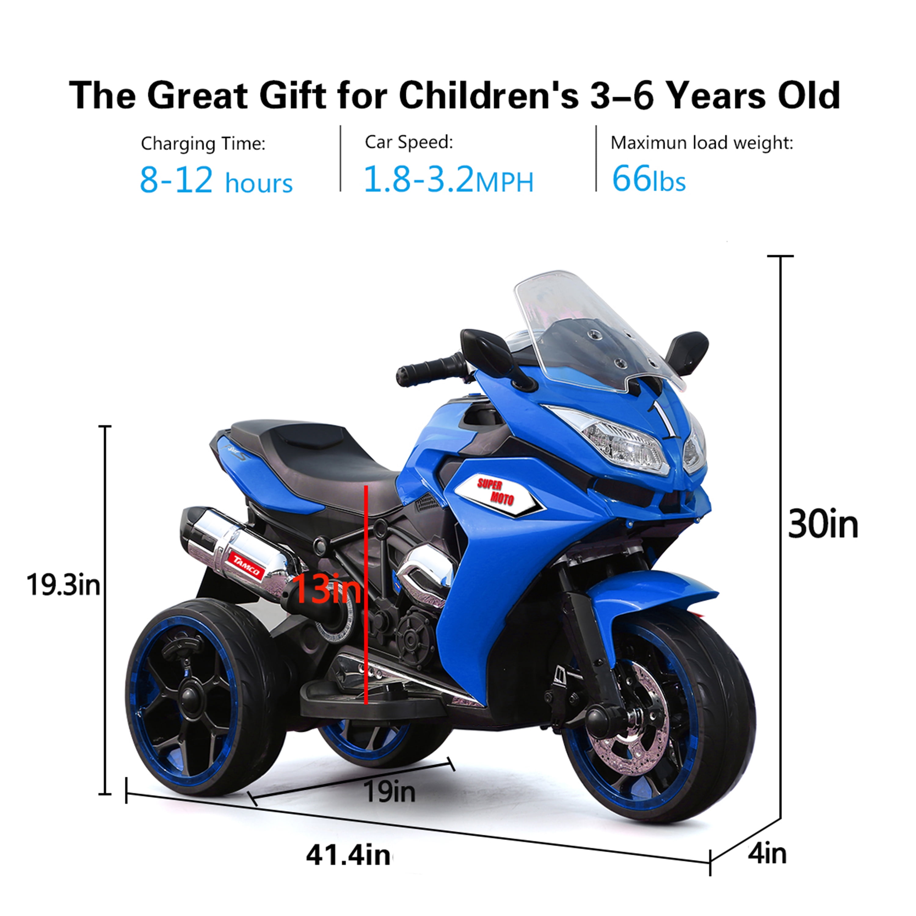 Kids Motorcycle For Kids 3-6, 12V Battery Powered Bike , Ride on Toys with Lighting wheels /LED Lights/Music