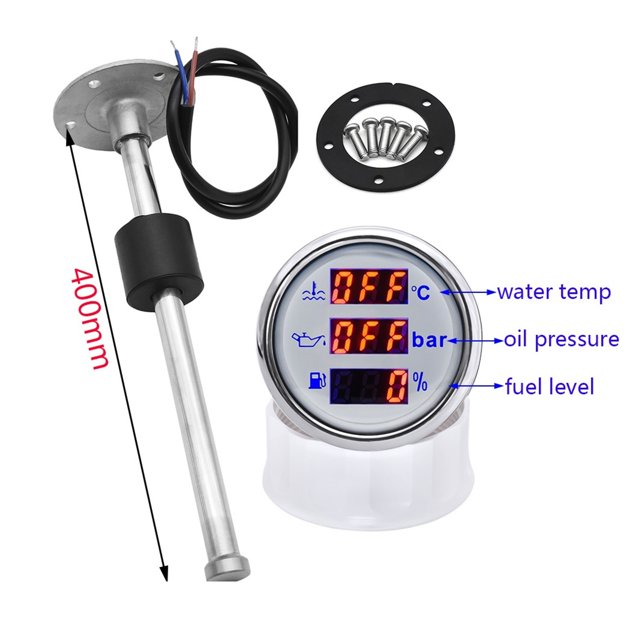 3 In 1 Digital Multifunction 52mm Gauge Water Temperature+Oil Pressure+Fuel Level Indicator With Oil Tank Float Sensor 0-190ohm ,Easy to Install