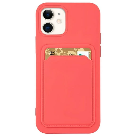 Silicone Card Holder Protection Case For iPhone 13 in Pink Citrus