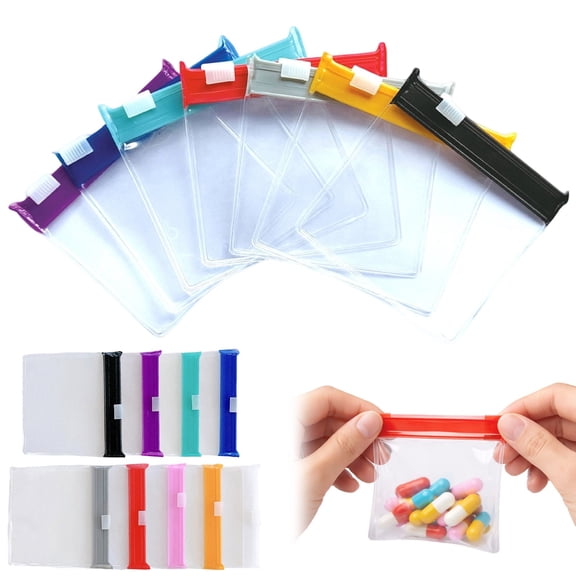 Tumdkd 7-Pack Reusable Zipper Pouch Set, Clear Mini Travel Storage Bags with Color-Coded System, Waterproof Pill Organizer for Vitamins, Jewelry & Small Supplies