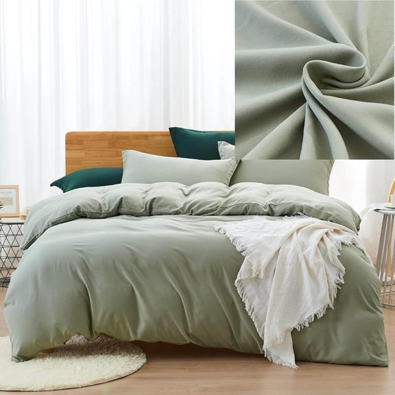 Duvet Cover, Washed Microfiber, Solid Color, Soft and Breathable with Zipper Closure & Corner Ties