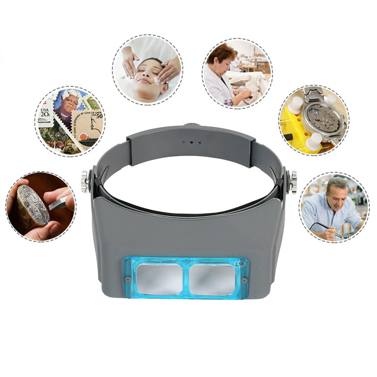 1X-14X 6 Interchangeable Lens Optivisor Headband Lighted Magnifier Head  Magnifying Glass with Light Magnifier Eyewear Loupes