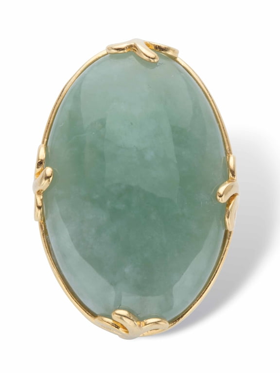 Cabochon Cut Genuine Black Agate Green Jade or Rose Quartz 18k Yellow Gold-Plated Scroll Ring