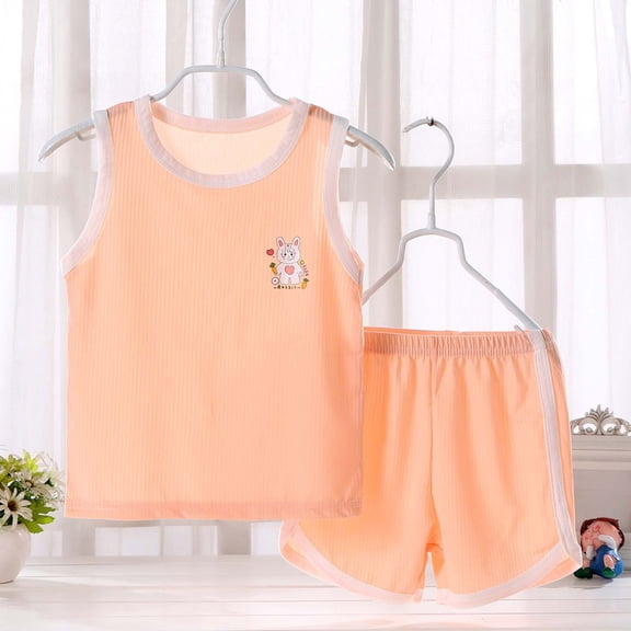 Asgosdo Girls Clothes Rabbit Print Sleeveless Tank Top&Elastic Waist Shorts 2 Piece Set For Summer Size 0-8 Years