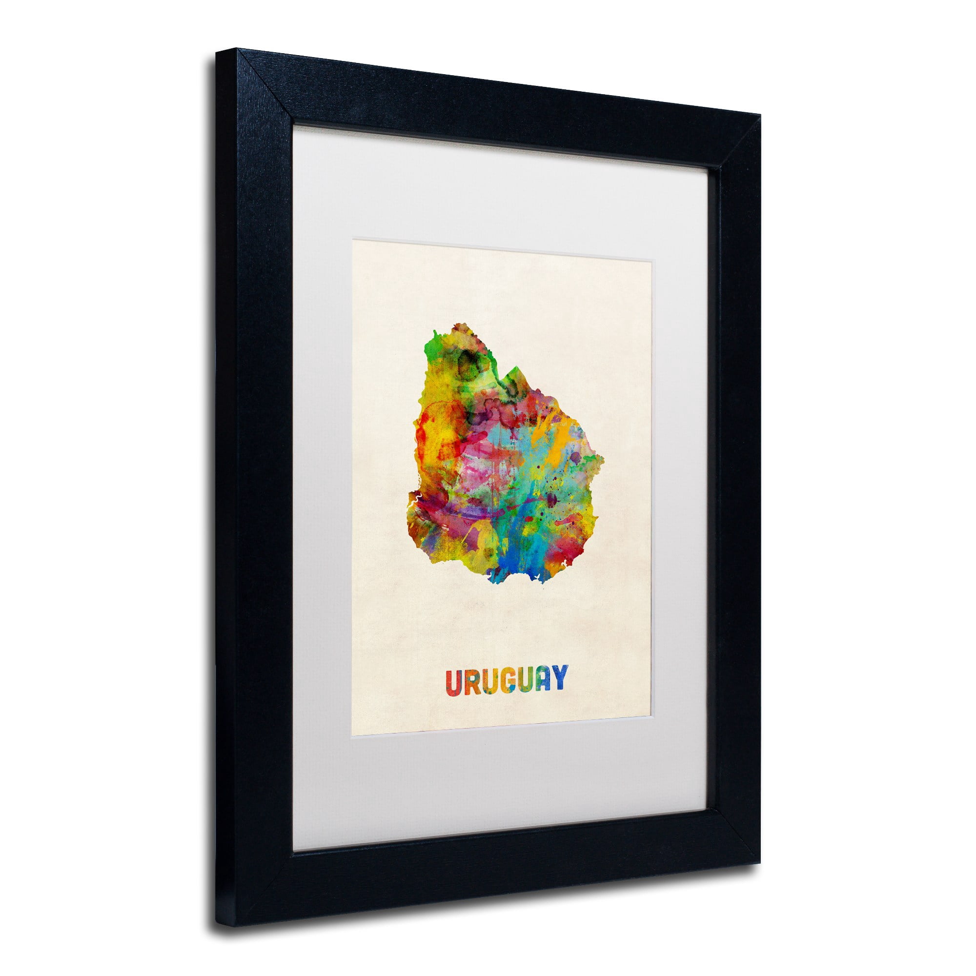Trademark Fine Art "Uruguay Watercolor Map" Canvas Art by Michael Tompsett White Matte, Black Frame