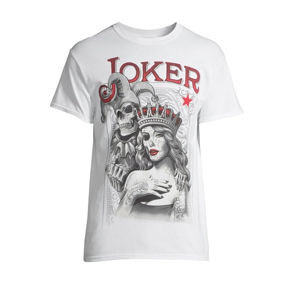 JOKER Jester SKULL playing CARDS SEXY Woman tattoo Crown POKER MEN'S T-shirt, Size Medium