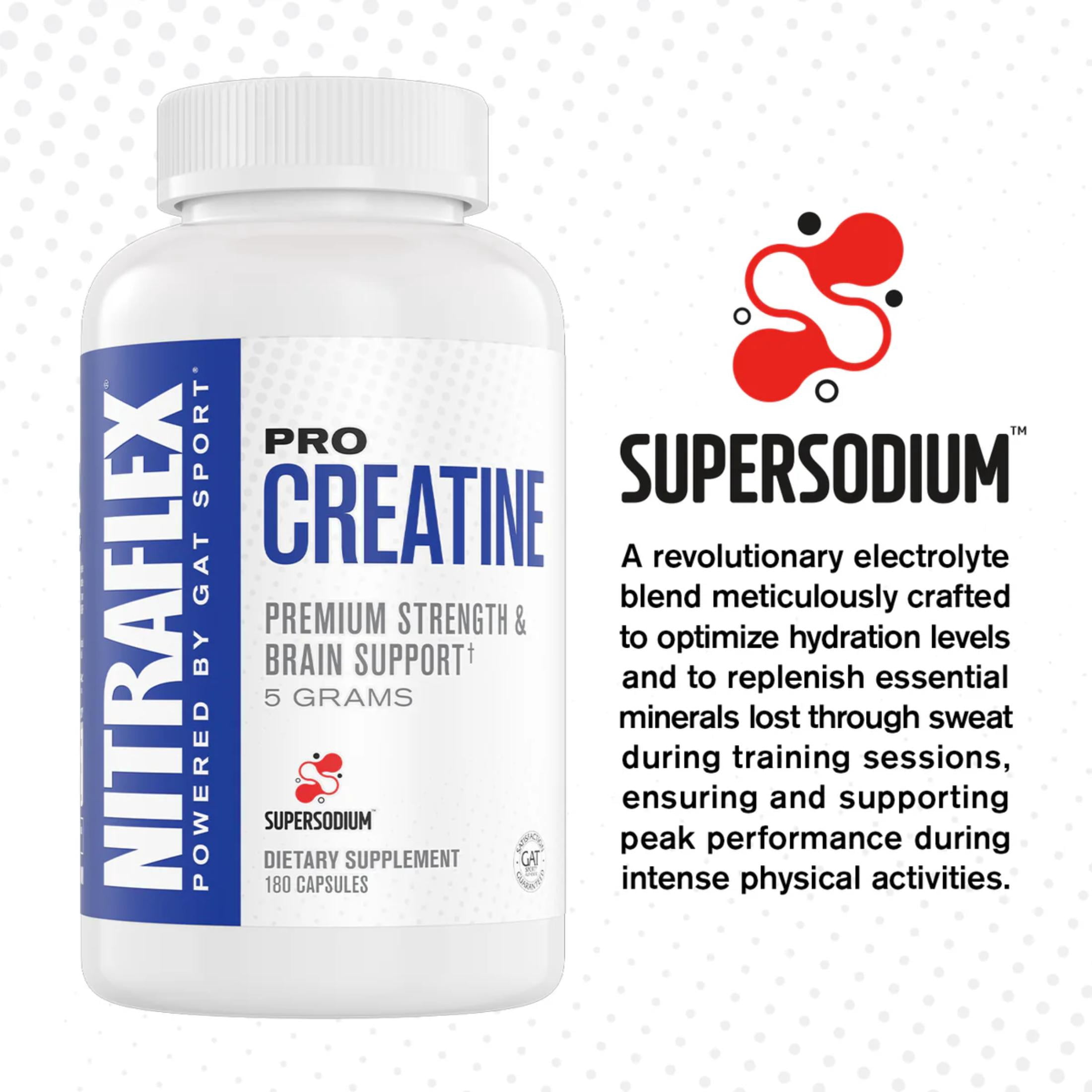 GAT SPORT Pro Creatine Capsules, Strengh, Wellness, Brain Health, Enhanced Absorption, 5 Grams, 180 Veggie Capsules