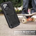 thumbnail image 7 of ELEHOLD for iPhone 14 Pro Max 6.7 Inch 2022 Case, Heavy Duty Armor Built-in Explosion-Proof Tempered Glass Screen Protector Wireless Charging Hang Rope Hidden Kickstand Shockproof Rugged Case,Black, 7 of 7