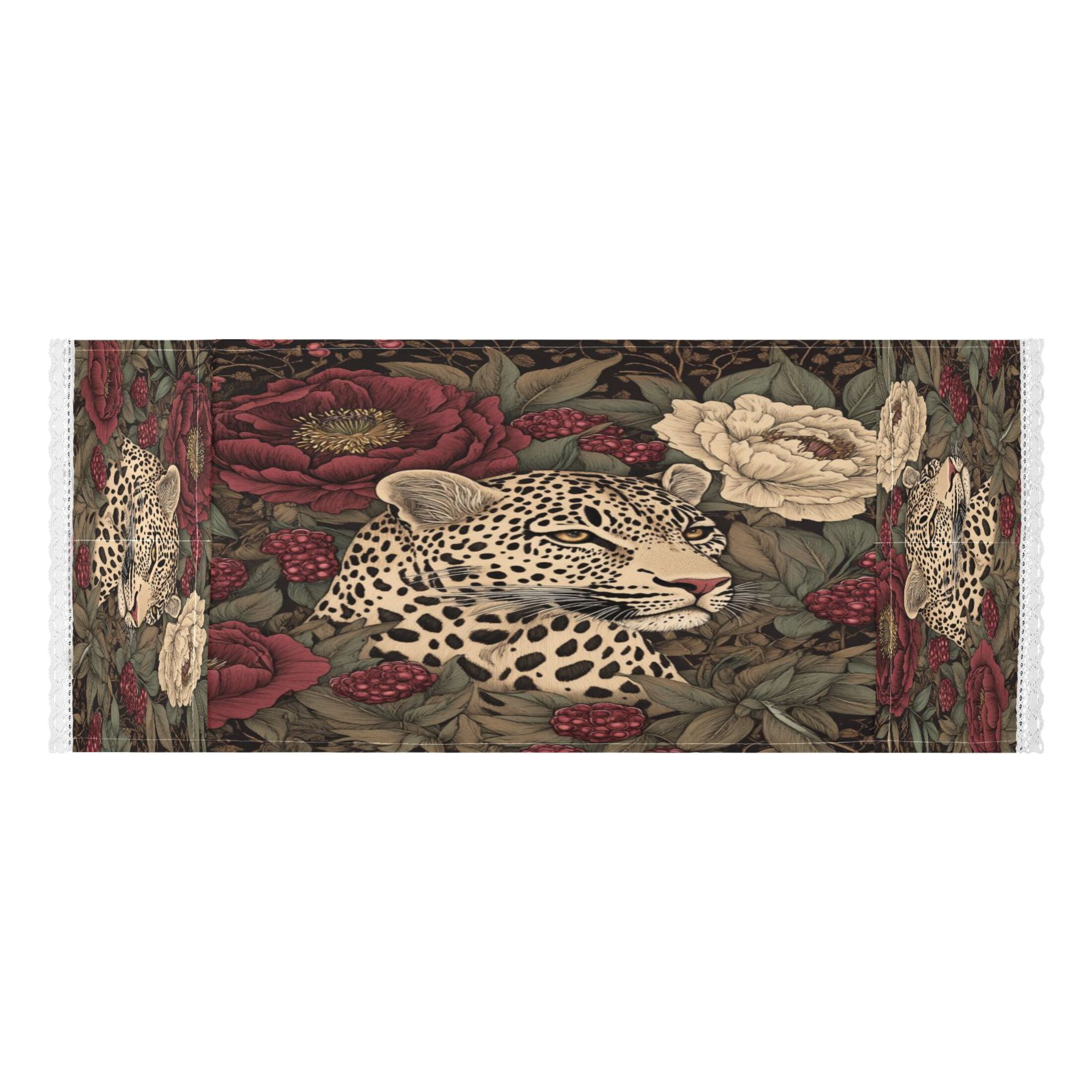 Washing Machine Cover 51.2x22in, Durable Polyester Dust Cover with Lace Trim and Side Pocket for Appliances Roses Leopard