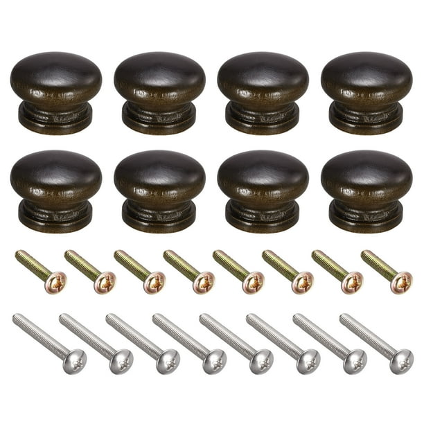 Round Wood Knobs, 33x23mm Pull Handles for Drawer with Screws Black