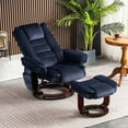 thumbnail image 2 of MCombo Swivel Recliner with Ottoman, Vibration Massage and Wood Base, Lounge Recliner for Living Room and Bedroom, Fabric, Blue, 2 of 9
