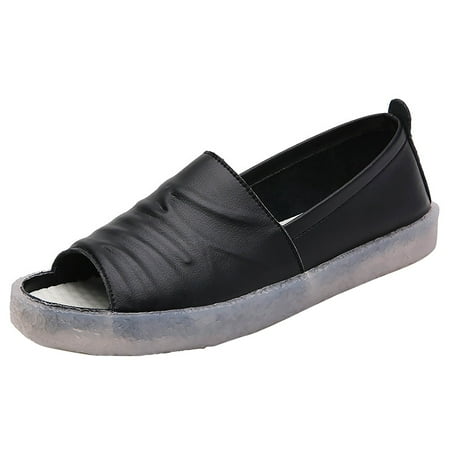 

NOKIO Women s Wedge Sandals Casual Fashion Solid Color Flat Leather Fish Mouth Sandals Women Breathable Sandals