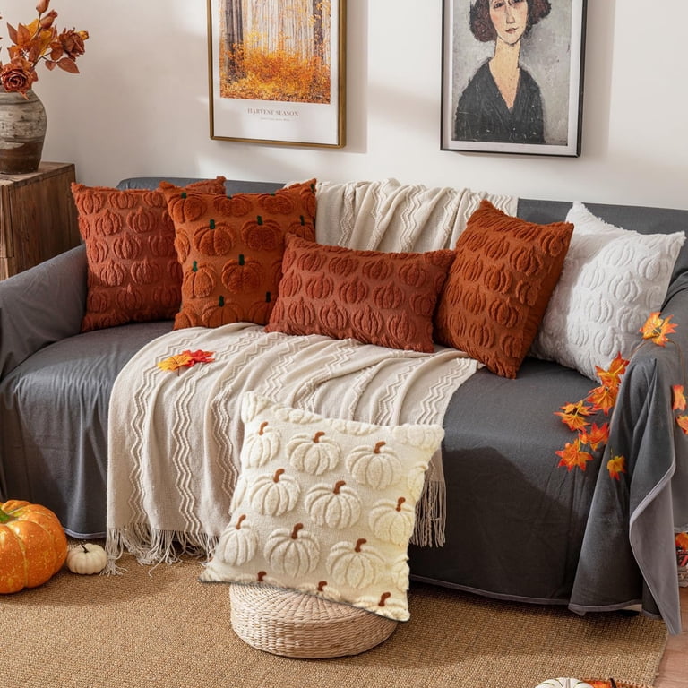 Fall Pumpkin Pillow Covers 18x18 – Coquette Bow Glowing Pumpkin Decor For Couch, Bedroom & Fall Decor