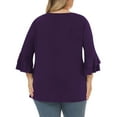 thumbnail image 4 of WCMZJ Womens Plus Size Tops 3/4 Length Sleeve V Neck Pleated Shirts Ruffle Bell Sleeve Loose Fit Tunic Blouse Purple XL, 4 of 7