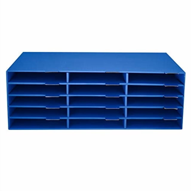 AdirOffice Cardboard Paper Organizer - Classroom Mailbox, Literature Organizers, Office Sorter Mailboxes, Construction Papers Storage with Slots, Compartment Shelf Holder (15 Slot, Blue)