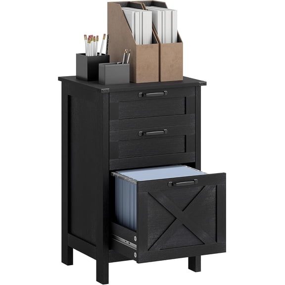 3 Drawer File Cabinet with Silent Slides, Vertical Filing Cabinet for Hanging A4/Letter Size, Rustic Farmhouse Printer Stand with Storage for Home Office, Distressed Black