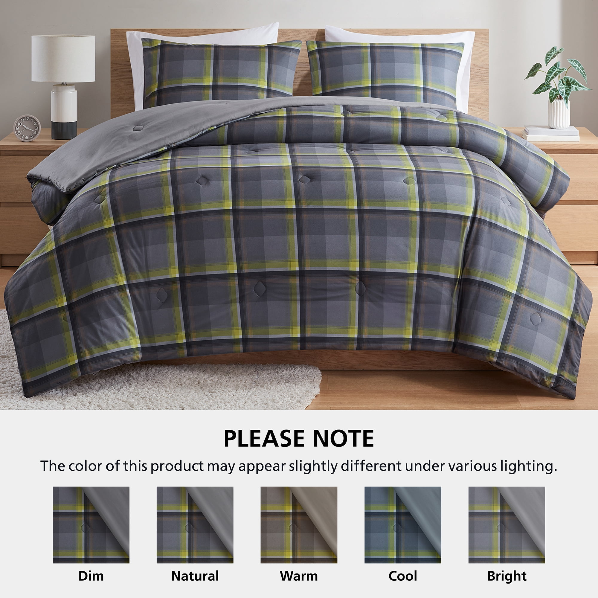 Mainstays Western Plaid 3-Piece Green Comforter Set, King