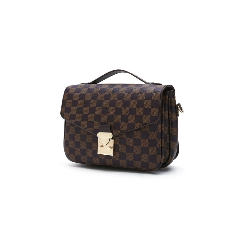 Sexy Dance Brown Checkered Tote Shoulder Bag With Inner Pouch