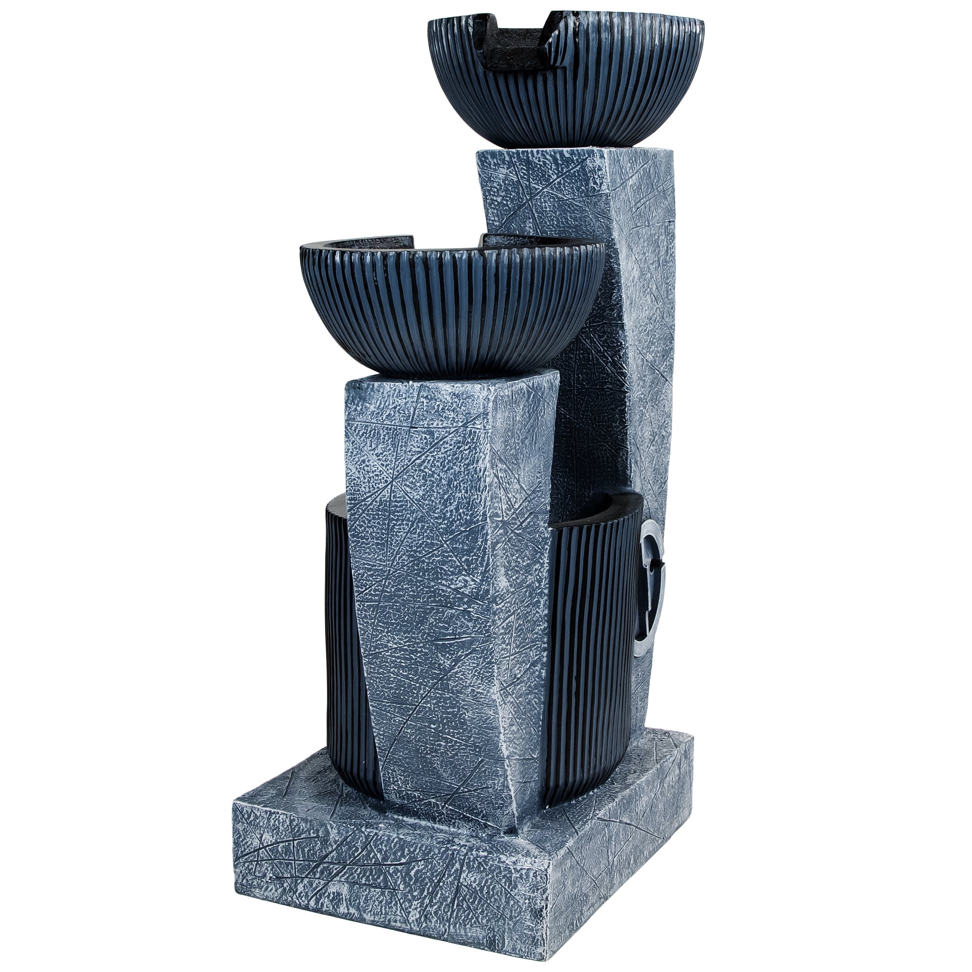 Northlight 32" Lighted Blue Modern Tiered Outdoor Garden Water Fountain