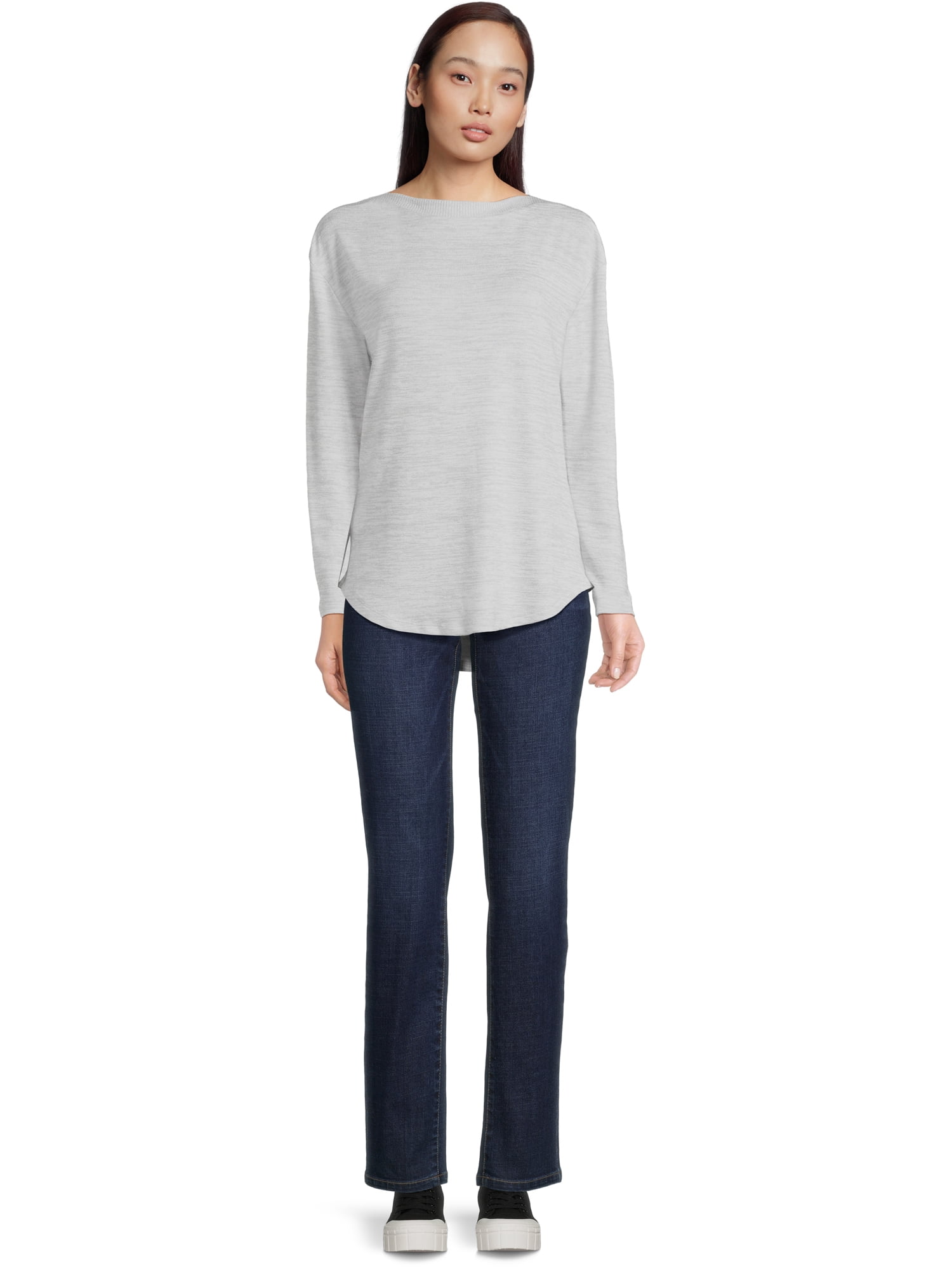 Time and Tru Women's Long Sleeve Boat Neck Top, Sizes XS-XXXL
