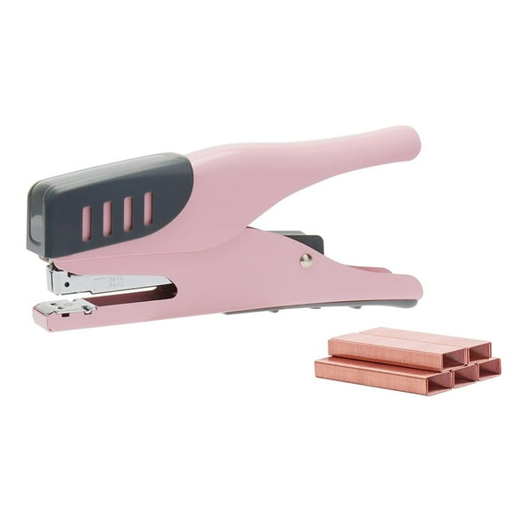 Plier Effortless Stapler & 1000 Rose Gold Staples, Handheld Stapler 45 Sheet Capacity Heavy Duty Manual Staplers for Office Accessories Supplies (Pink) - PINK PLIER STAPLER