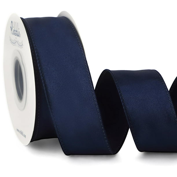 Cinta Ribbli de satén azul marino con alambre, 3,8 cm, azul marino, 18 m, Navidad