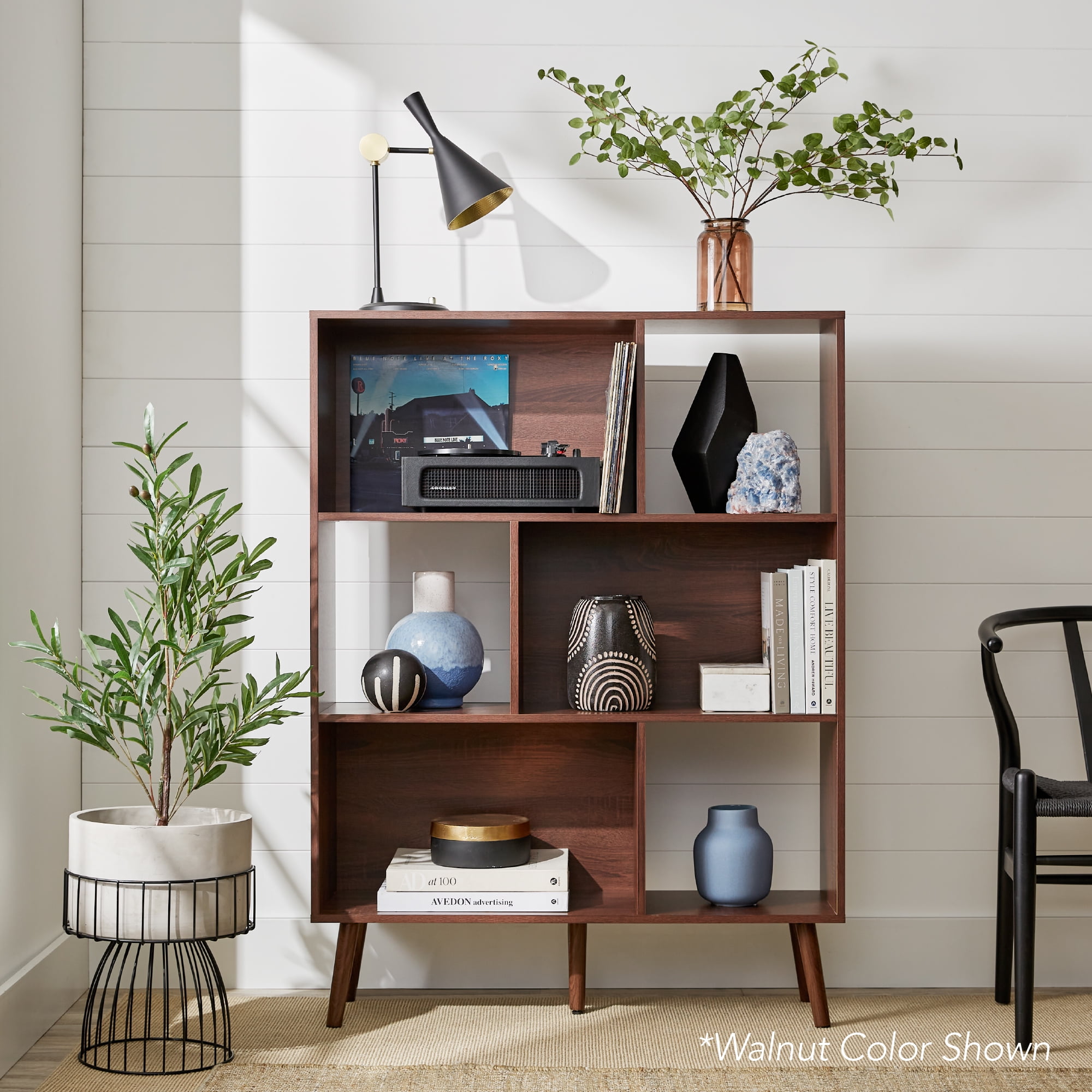 Best Choice Products 3-Tier Mid-Century Modern Wooden Bookcase w/ Removable Back Panels, Offset Pine Legs - Gray
