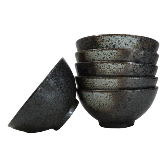 Pack Of 6 Charcoal Grey Hakumu Collection Small Rice Soup Appetizer Bowls 10oz