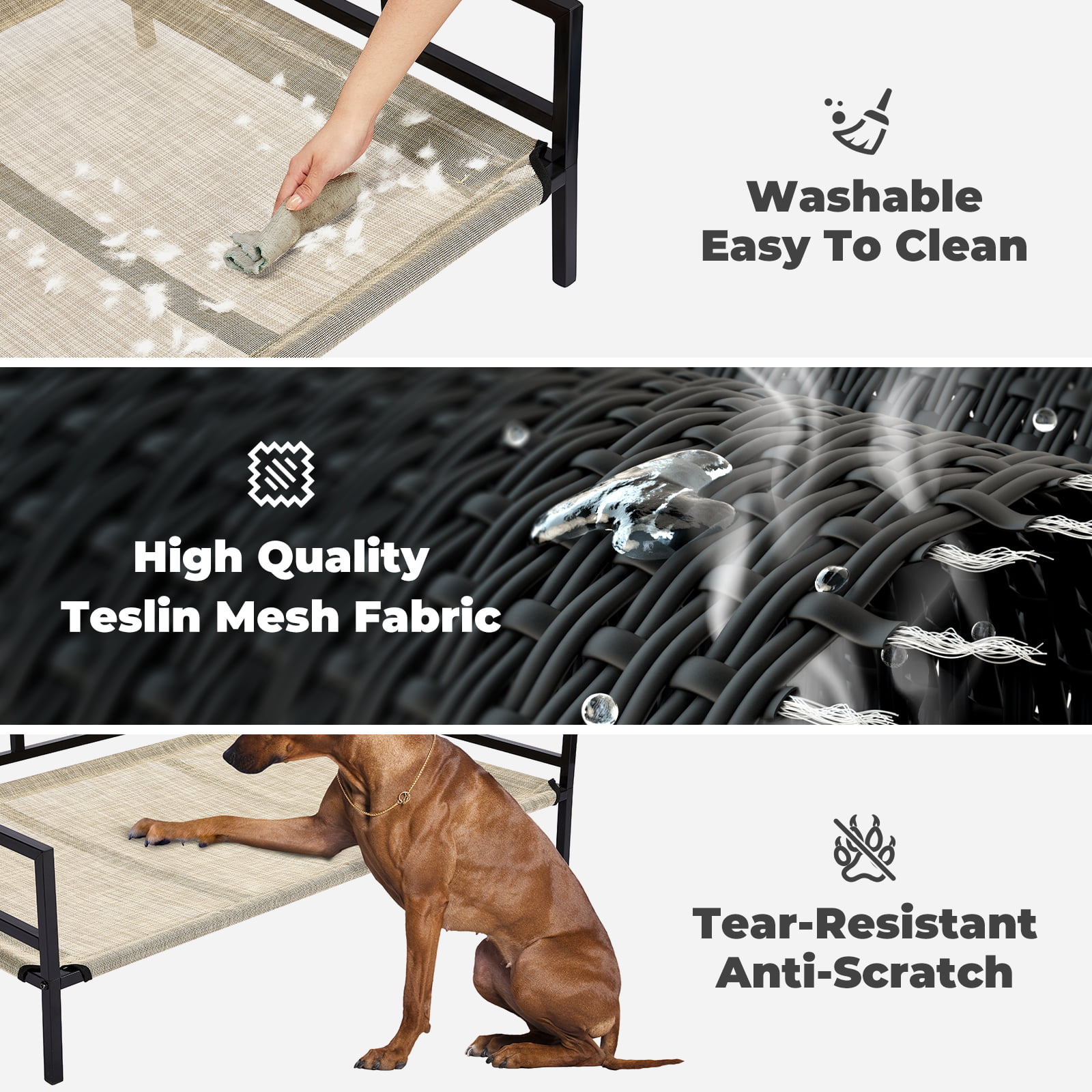 Veehoo Metal Elevated Dog Bed, Cooling Raised Pet Cot with Washable Mesh,  Medium, Black Silver 