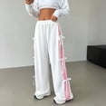 thumbnail image 5 of Women's Y2K Bow Knot Wide Leg Sweatpants Elastic High Waist Loose Casual Trousers Streetwear Baggy Pants White S, 5 of 6