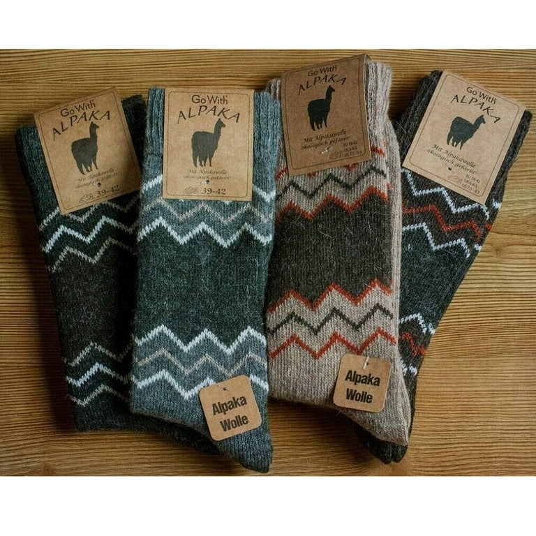 Alpaca Thermal Wool Socks for Women and Men, 2 Pairs, Thick Knitted, Brown,  Us 7.5-9.5 M, Zigzag 