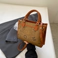 thumbnail image 3 of Bolso cruzado con bandolera para mujer, bolso de viaje con cremallera y estampado de letras de PU (marrón), 3 of 5