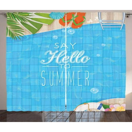 - Hello Summer Curtains 2 Panels Set, Top View of Swimming Pool with Clean Water Flip Flops and Flippers Fun Holiday, Window Drapes for Living Room Bedroom, 108W X 63L Inches, Multicolor, by Ambesonne