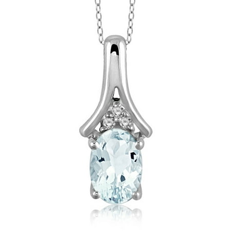 JewelersClub 0.44 Carat T.G.W. Aquamarine Gemstone and Accent White Diamond Women's Sterling Silver Pendant