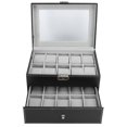 thumbnail image 3 of Caja de reloj ANGGREK de 20 Rejillas negra para Almacenamiento de reloj y Anillo de Gafas de sol, 3 of 8