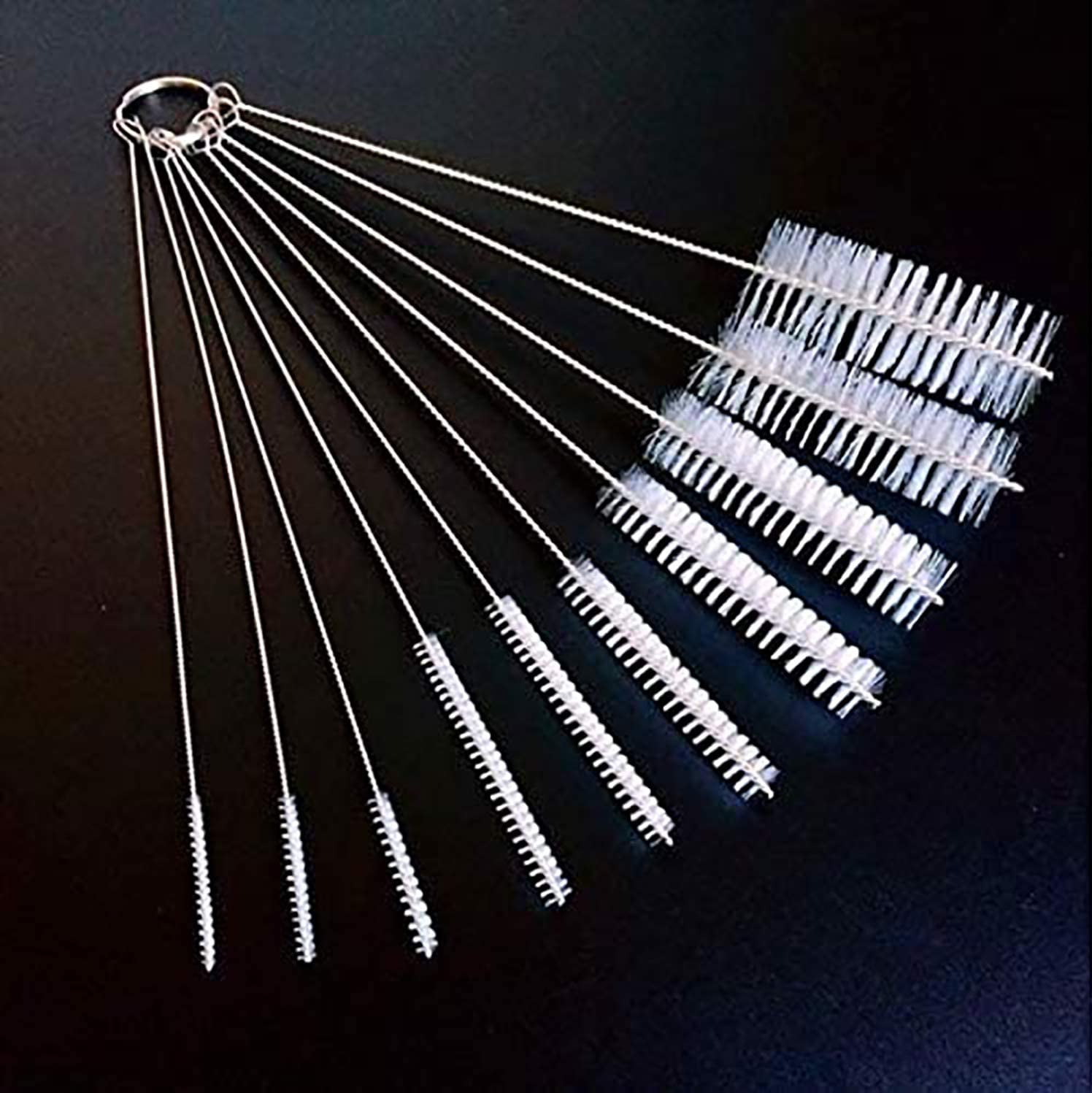 Long Straw Brush, Nylon Pipe Cleaning Brush, 8 Inches, 10 Different Diameters, 10 Piece Set